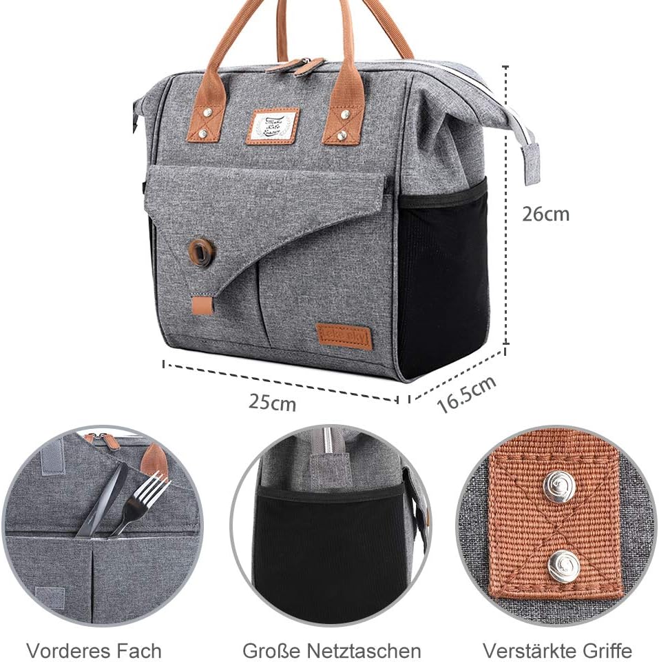 Lekesky Kühltasche Damen Lunchtasche Isolierte für Frauen Auslaufsichere Weit Geöffnete Lunchbox, 11