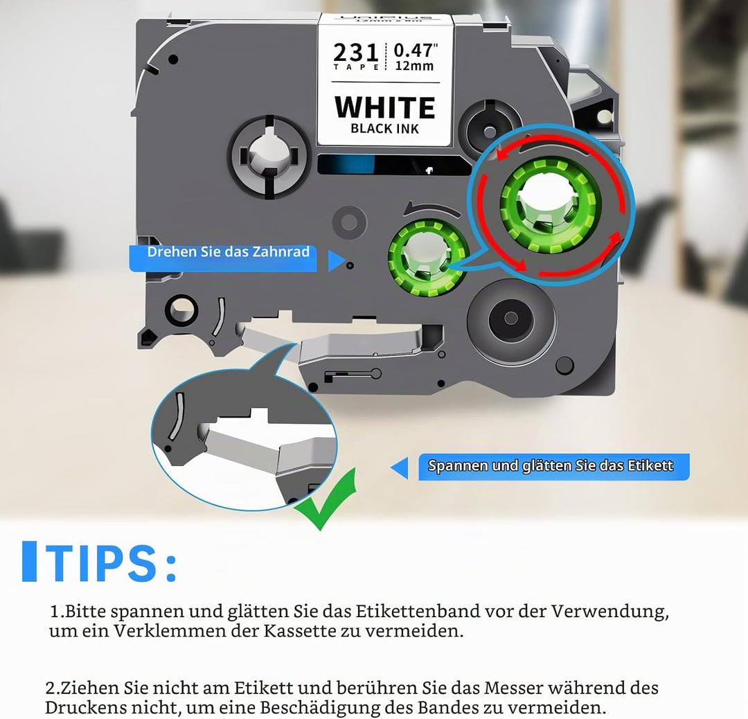 UniPlus 6x Kompatibel Tze-231 für Brother P-touch Bänder 12mm TZe231 Tz 231 Tzc231 Laminated Schrift