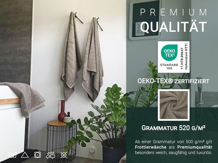 ZOLLNER 3er Set Duschtücher in 70x140 cm - besonders weiche und saugstarke Handtücher in braun - mit