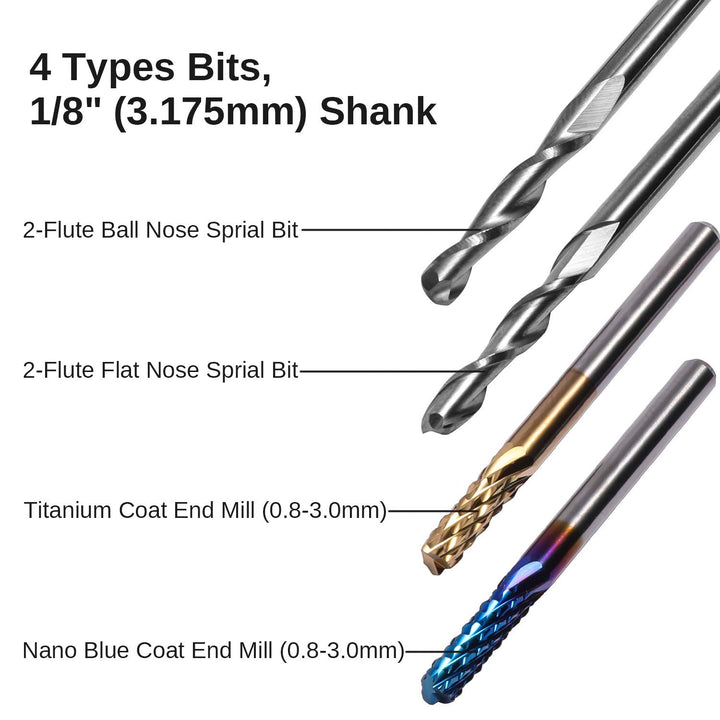 Genmitsu Schaftfräser-Satz mit insgesamt 40 CNC Router Bits, 3,175mm (1/8") Schaft, CNC Fräser-Satz