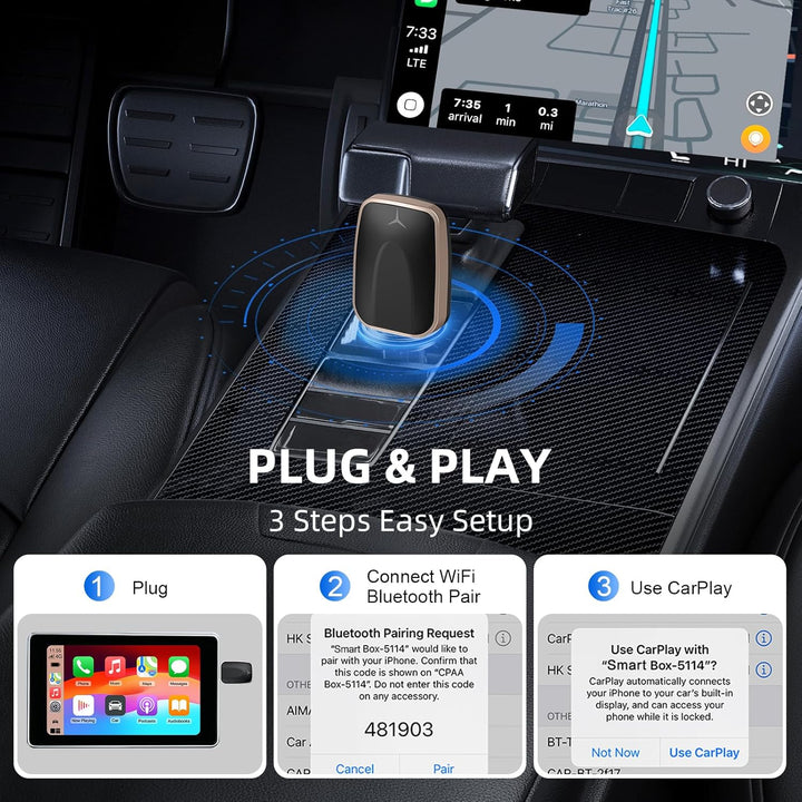 Kabelloser CarPlay und Android Auto Adapter für Autos mit Wired CarPlay, USB C/A Plug and Play CarPl