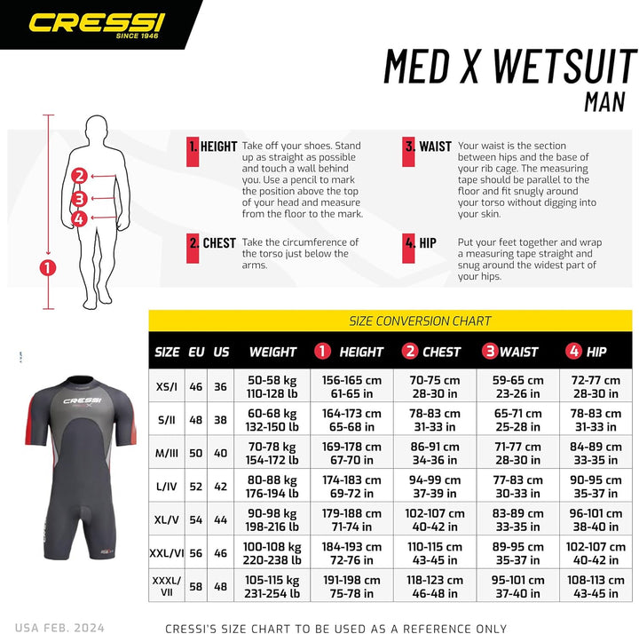 Cressi Med X Men's - Shorty Herren Neoprenanzug Premium Neopren 2.5 mm XXXL/7 Schwarz/Rot/Silber, XX