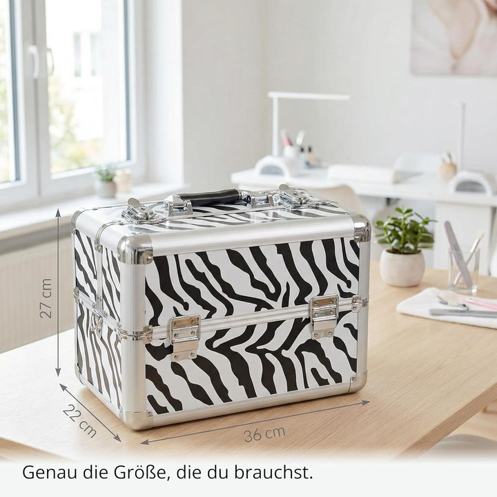 N&BF Kosmetikkoffer Zebra Design – Stylischer Schminkkoffer Damen leer & Klein | Beauty Case Abschli