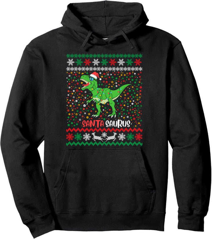 Ugly Christmas Lights Tree Rex Santa Saurus Dino Outfit Pullover Hoodie