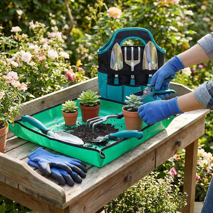 7 Stück Gartenwerkzeug Set, Gartengeräte Edelstahl mit Tasche | Edelstahl Rostfrei Ergonomische Grif