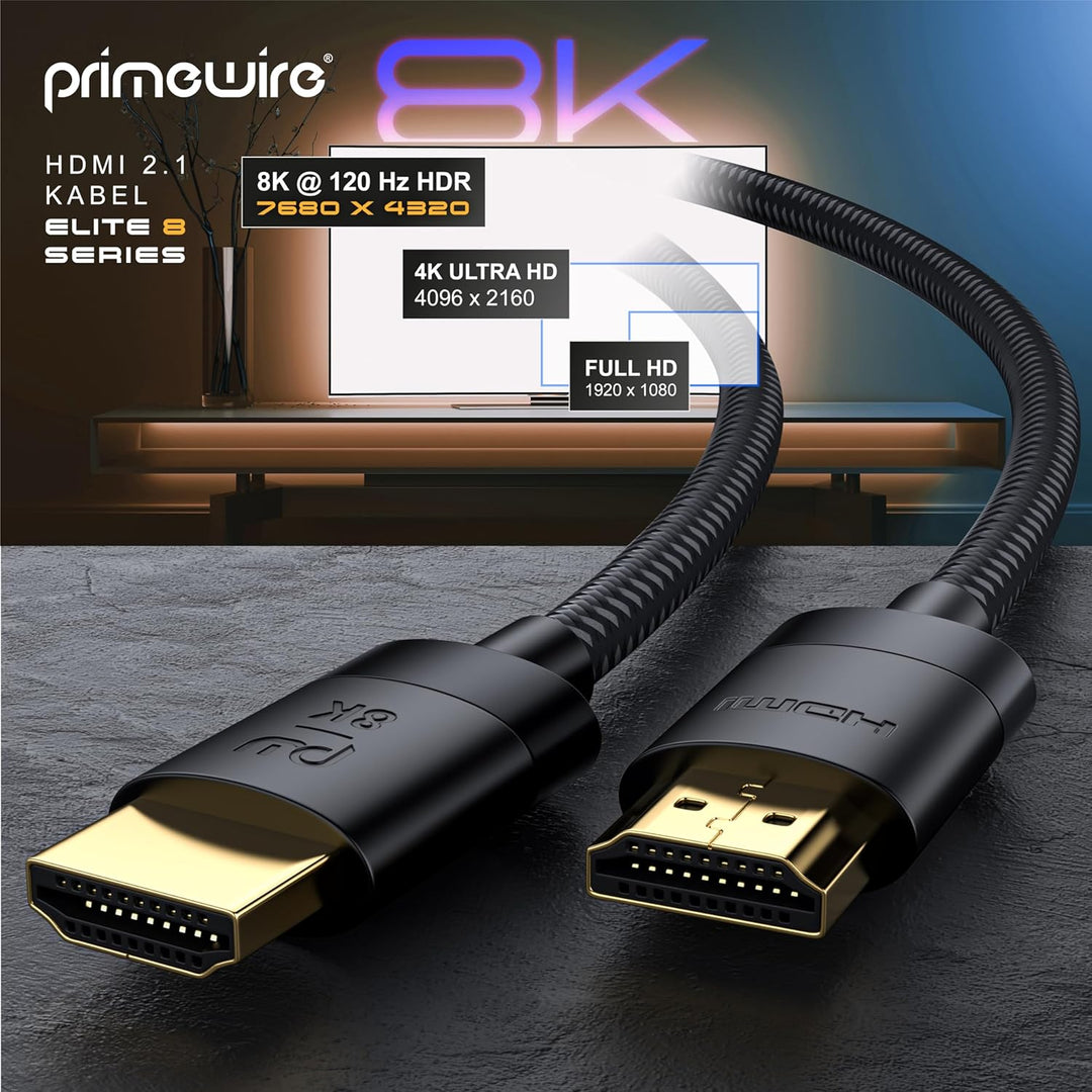 CSL - 8k / 4k HDMI Kabel 2.1/2.0-5m - 8K @ 60Hz / 120Hz - 4K @ 240Hz - 48 Gbit/s - 3D - Ultra High S