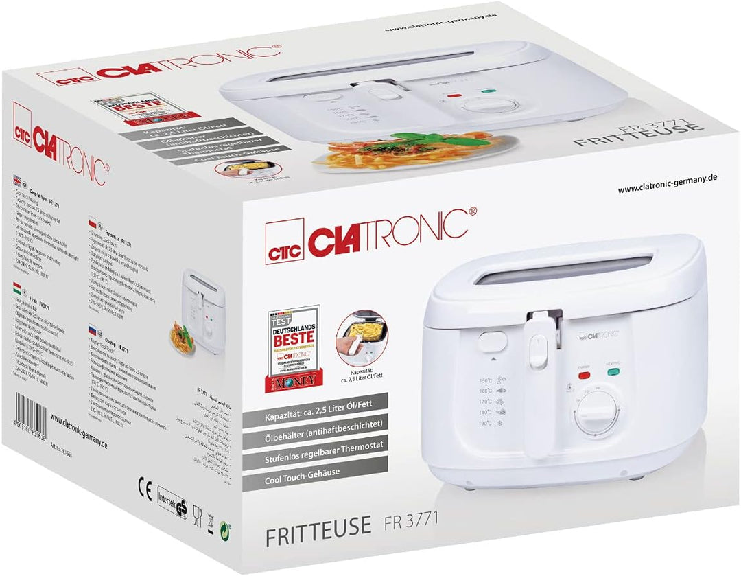 Clatronic® Fritteuse mit 2,5L Kapazität | Friteuse mit Fett | Friteuse Öl mit Geruchs- und Fettdunst