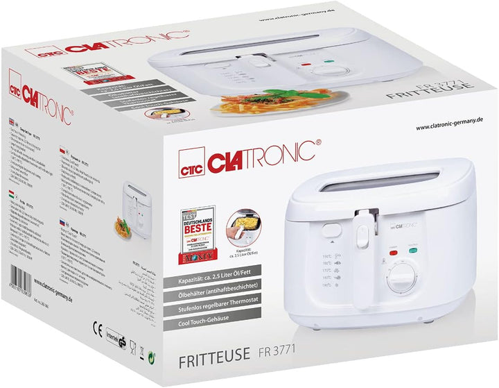 Clatronic® Fritteuse mit 2,5L Kapazität | Friteuse mit Fett | Friteuse Öl mit Geruchs- und Fettdunst