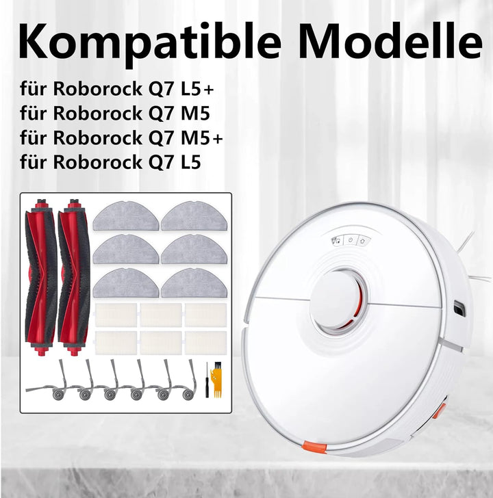 20 Pcs Zubehör für Roborock Q7 L5+ / Q7 M5 / Q7 M5+ / Q7 L5 Roboterstaubsauger, 2 Hauptbürsten, 6 Fi