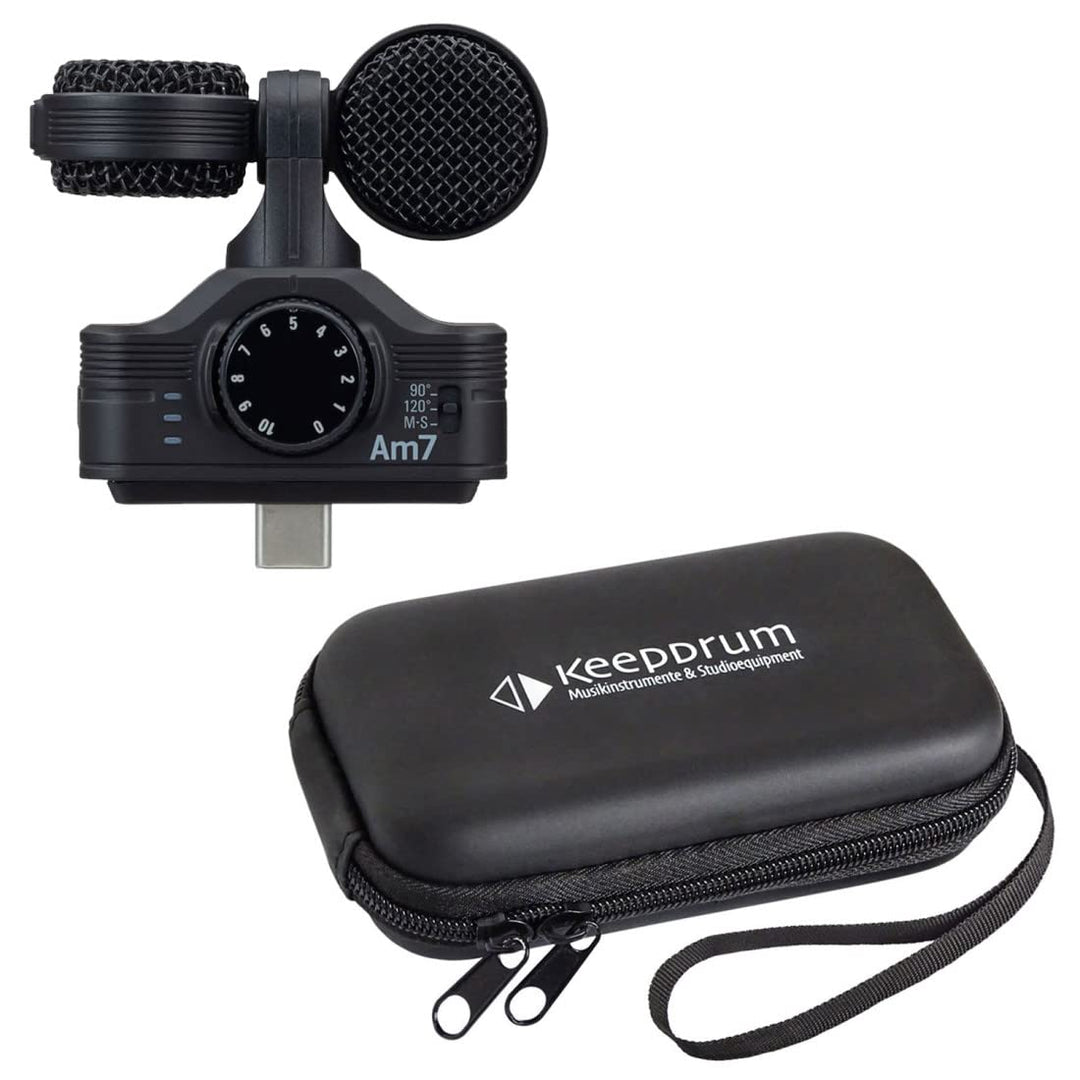 Zoom AM7 Stereo-Mikrofon für USB-C Android Geräte + keepdrum Transport Soft-Case Tasche