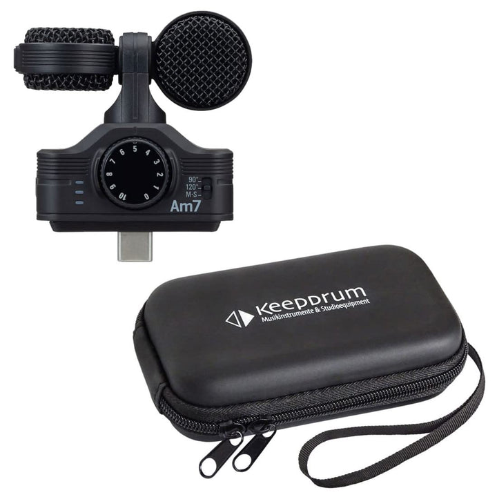 Zoom AM7 Stereo-Mikrofon für USB-C Android Geräte + keepdrum Transport Soft-Case Tasche
