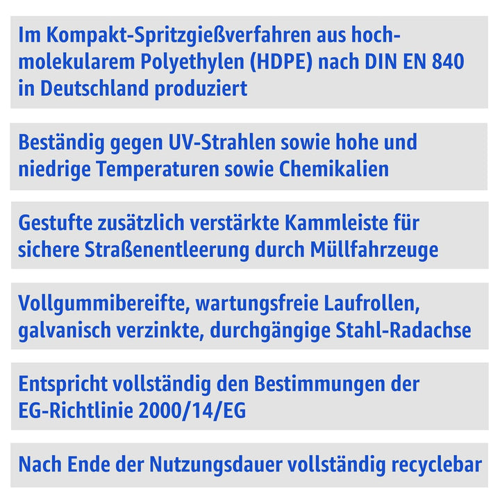 plasteo 240 Liter Gelbe Mülltonne – Robuster Abfallbehälter für Mülltrennung – Wetterfest &amp; Langlebi