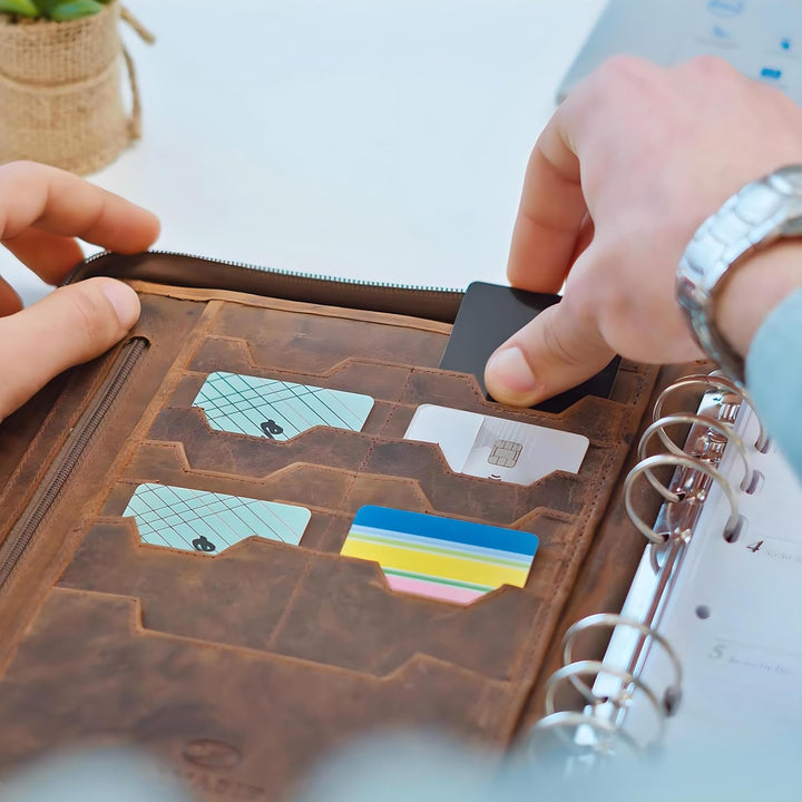 ALMADIH - Leder A5 Organizer mit Ringmechanik Reissverschluss, Kalender 2024 Schreibblock Premium Ri