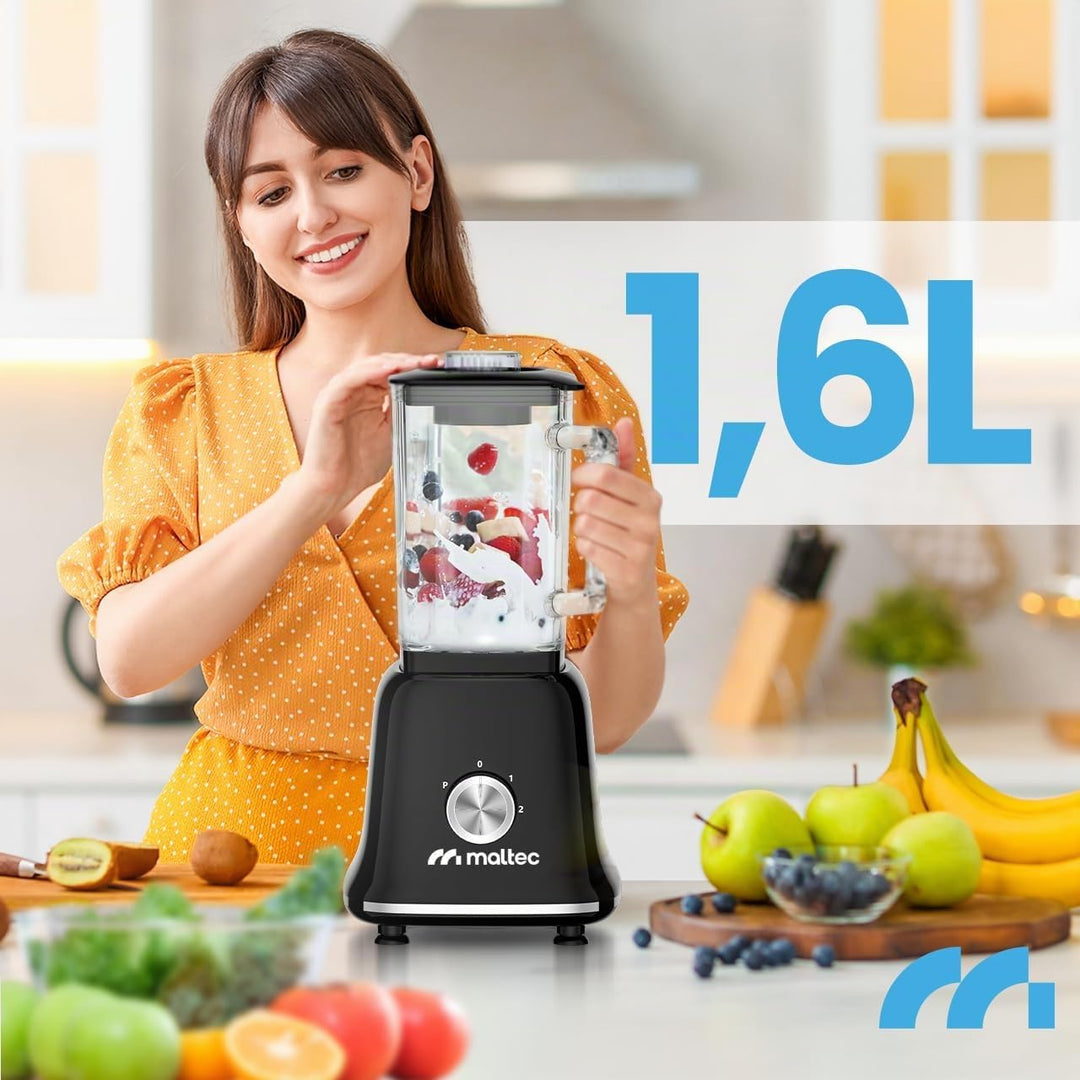 MalTec Standmixer Glas Smoothie Maker für Cocktails BL1800W Blender, Mühle,2 Bidons 1,6l Schwarz