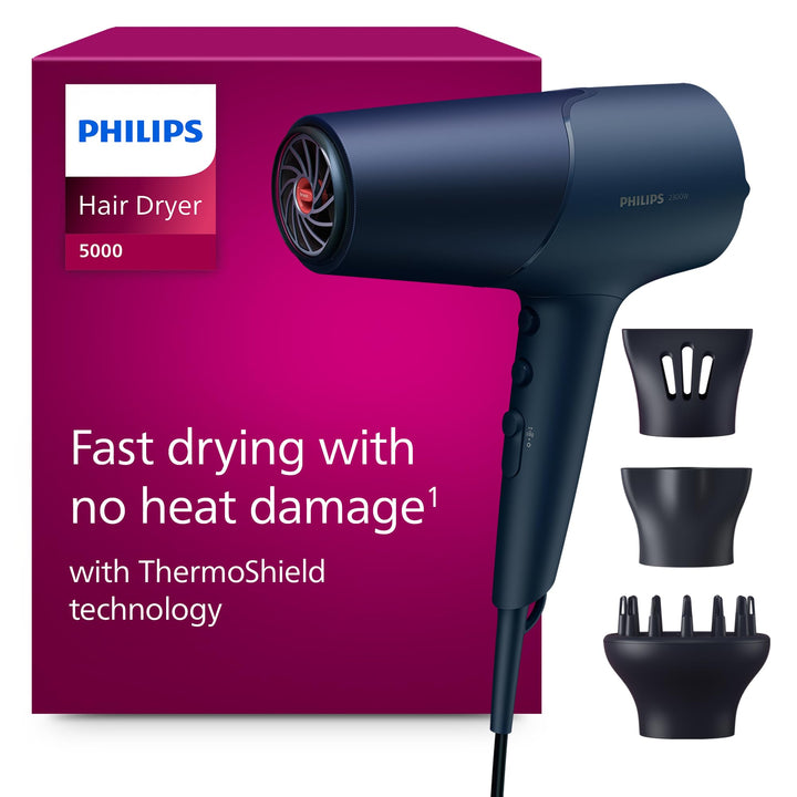 Philips 5000 Series Haartrockner – Föhn mit ThermoShield Technologie, Volumendiffusor und 9 mm und 1