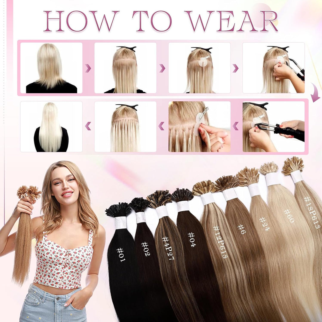 Elailite Extensions Echthaar Bondings Haarverlängerung Blond U-tip Keratin Haar Extension Glatt 25 S