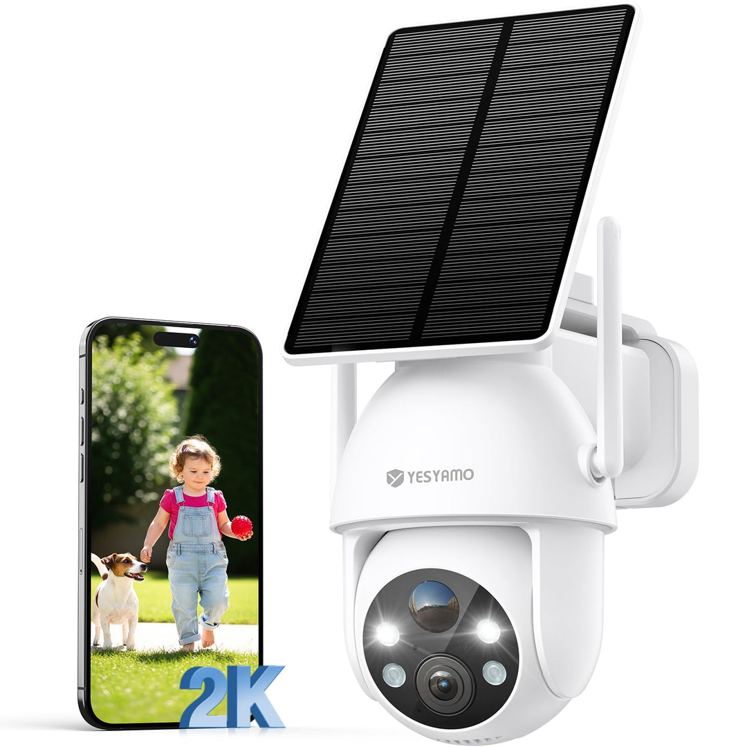 YESYAMO 2K Überwachungskamera Aussen Akku, 355°/90° Pan Tilt WLAN Kamera mit Farbnachtsicht, solar K
