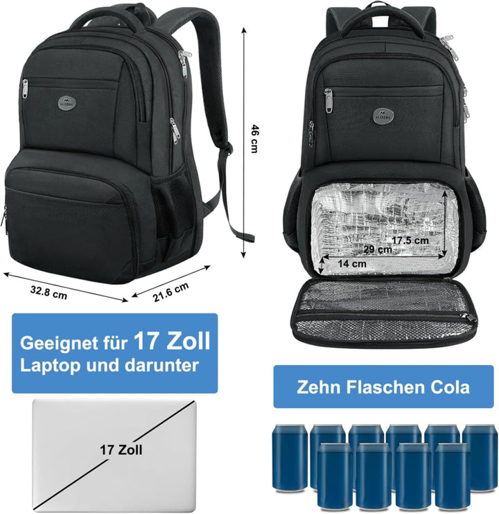 MATEIN Laptop Rucksack 17 Zoll mit Kühlfach, Lunch Rucksack Reiserucksack Herren mit USB Ladeanschlu