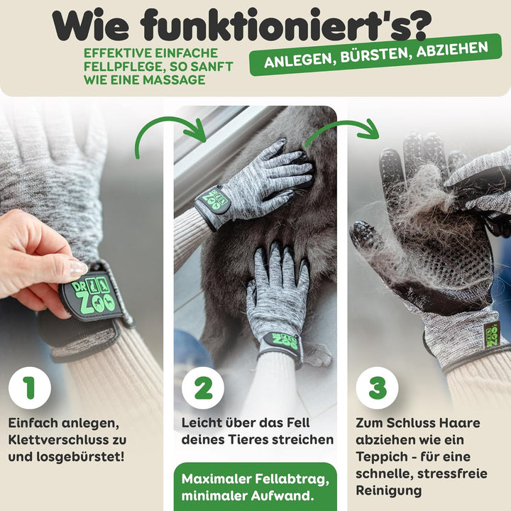 DR Zoo Gr. S Paar Fellpflegehandschuh zur Fellpflege - Handschuh für Hund und Katze, S