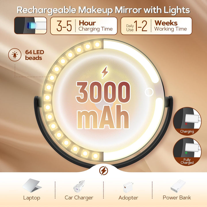 B Beauty Planet Beleuchteter Makeup Spiegel 30X Vergrösserungsspiegel mit 3 Farblicht, dimmbare LED