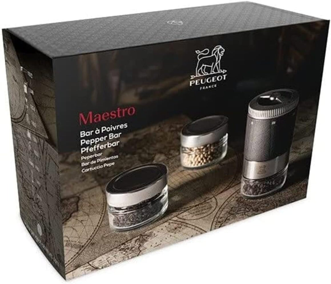 Peugeot MAESTRO uSelect Pfefferbar Geschenkset, Pfeffermühle, Pfeffer Mühle, Graphit, 11 cm inkl. dr