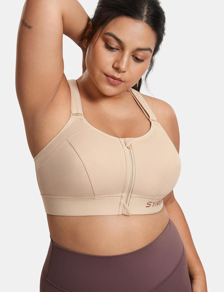 SYROKAN Sport BH Damen Ohne Bügel Starker Halt Shock Absorber BH Bequemer Gepolstert 70C Beige, 70C