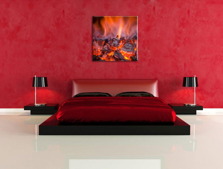 Pixxprint Loderndes Feuer, Format: 70x70 auf Leinwand, XXL riesige Bilder fertig gerahmt mit Keilrah