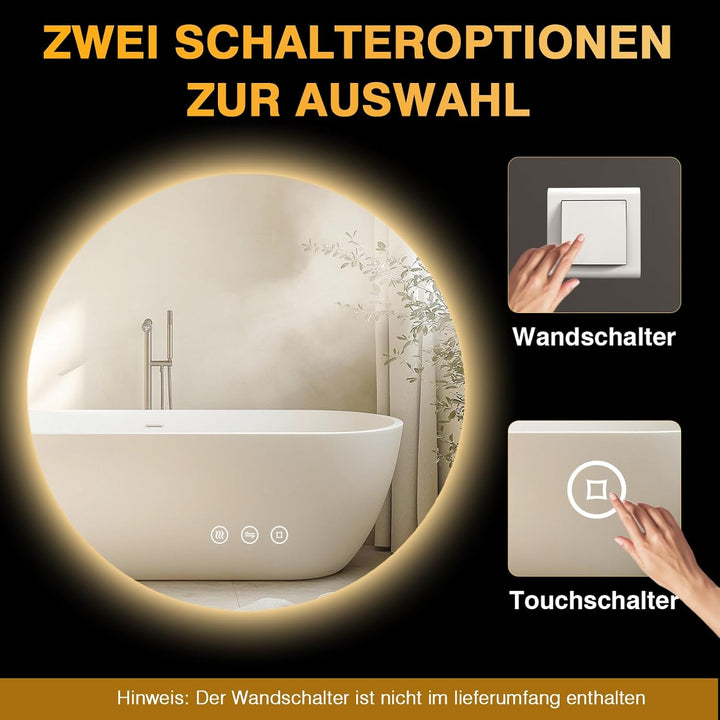 PESENXAN Badspiegel mit Beleuchtung 80cm, LED Bad Spiegel mit Licht, Antibeschlag, 3 Lichtfarben, Di