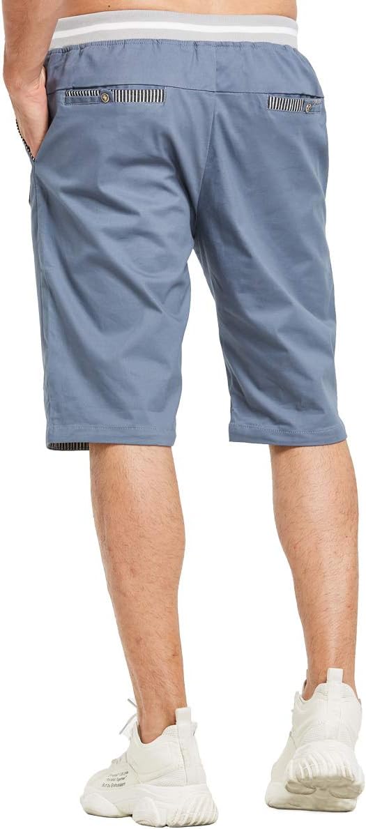 JustSun Kurze Hosen Herren Shorts Sommer Shorts Chino Baumwolle mit Tunnelzug Denim Blau 3XL 3XL Den