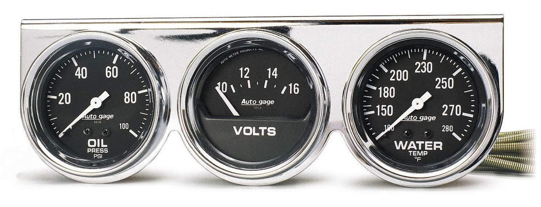 AUTO METER 2399 Autogage Öl-/Wasser-/Volt-Messgerät mit Chrom-Konsole, 6,7 cm, Schwarz
