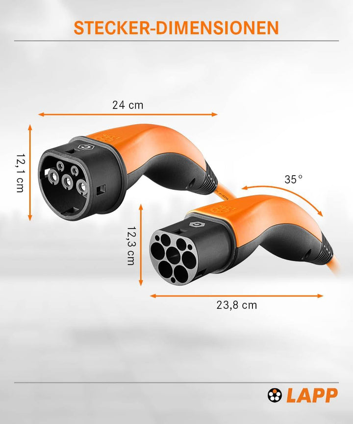 Lapp Mobility Typ 2 Ladekabel 11 KW/Spiralkabel / 20 A / 3-Phasig/E-Auto Ladekabel/Mode 3 / 5m