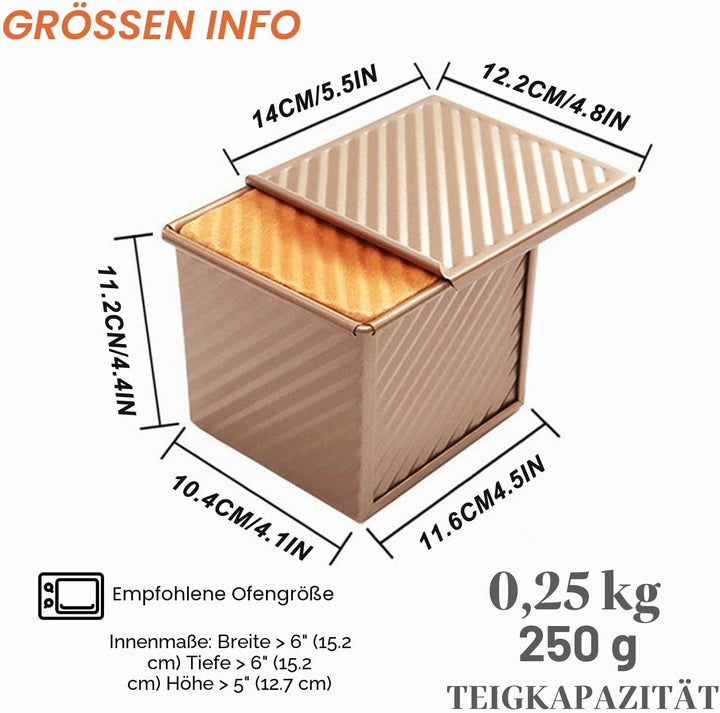 AXIM Kastenform mit Deckel, 250 g, antihaftbeschichtet, quadratisch, Karbonstahl, Backform, Toastfor