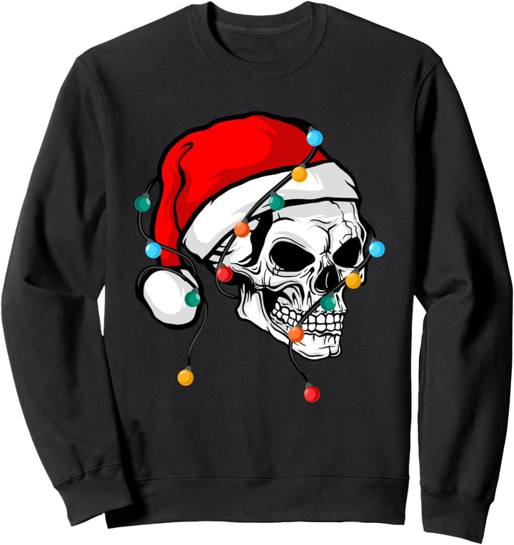 Totenkopf mit Weihnachtsmütze mit Lichtern Sweatshirt