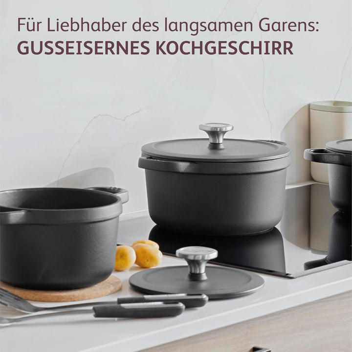 BergHOFF Leo Schmortopf mit Deckel, Gusseisen, 20 cm, Graphit Graphit 20 cm, Graphit 20 cm