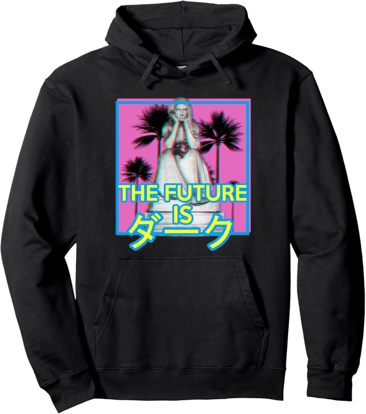 Vaporwave gothic Statue The Future is Dark in Japanese text Pullover Hoodie