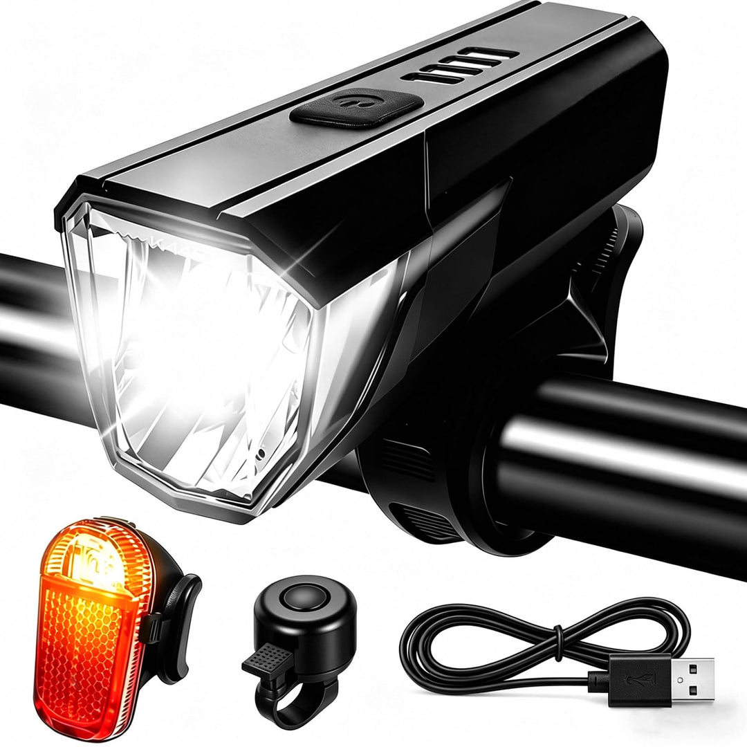 Fahrrad Licht Set Powerful USB, Fahrradlampe Vorne und Hinten Rechargeable, Wasserdicht IPX6, Kabell