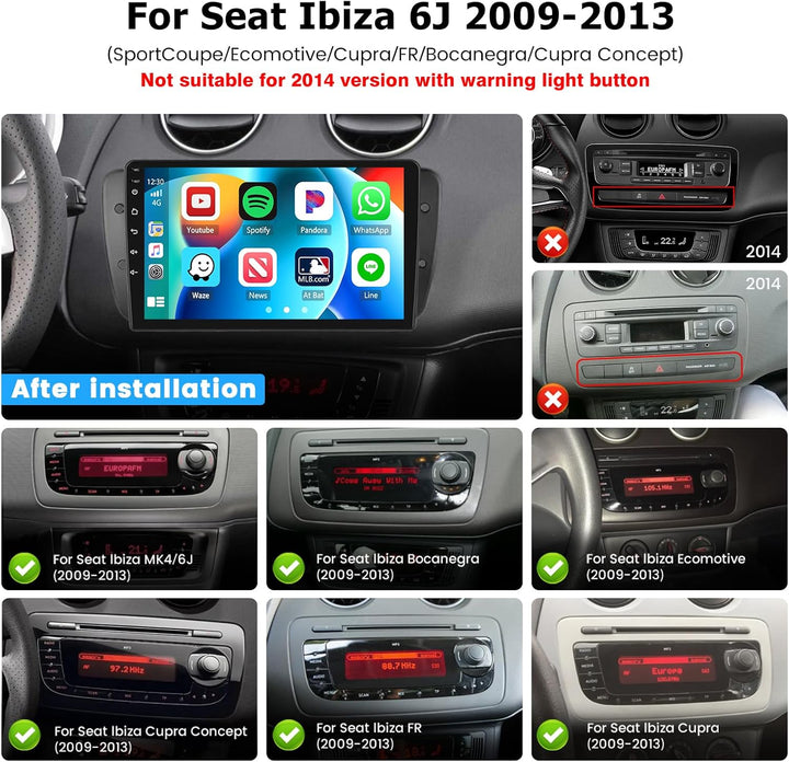 Hikity 2GB+64GB Android 15 Autoradio für Seat Ibiza 6J 2009-2013 Radio Wireless CarPlay Android Auto