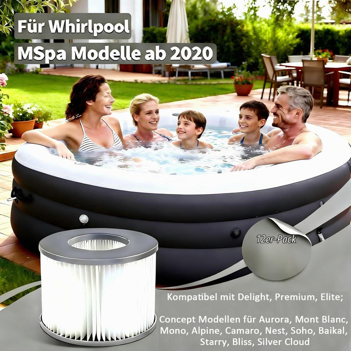 12 Stück Ersatz Filterkartusche für MSPA Whirlpool Filter Modellen ab 2020 | Ersatz Filter für Mspa
