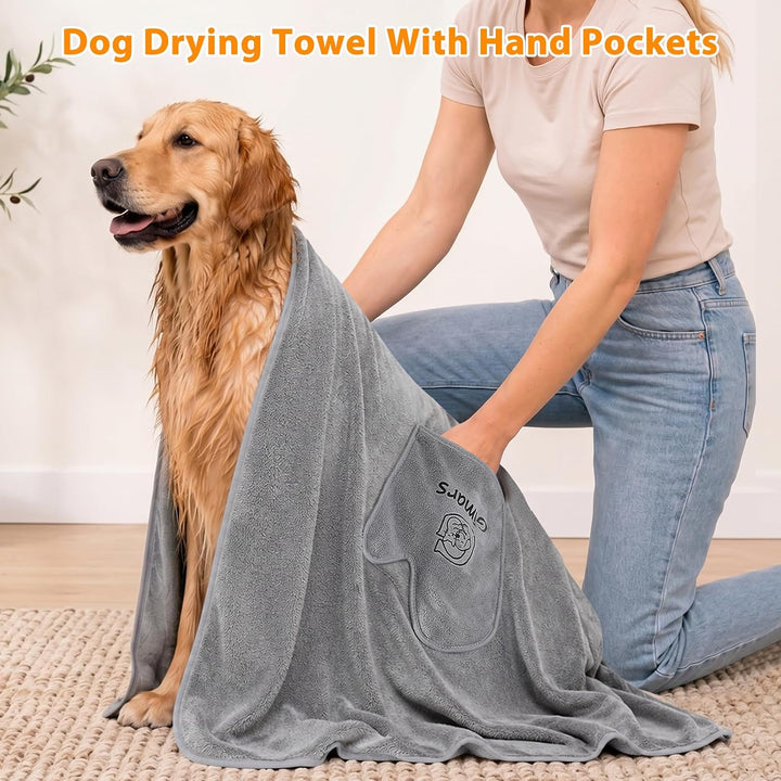Gimars Thickened Pet Drying Towel with Gloves 140×70cm, 2 Pack, Gray 140×70cm 2er, 140×70cm 2er