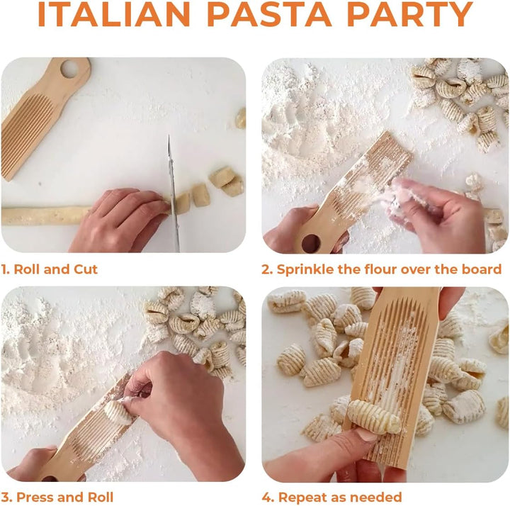 Authentisches Gnocchi-Brett für handgefertigte italienische Gnocchi-Pasta. Gebogene Platte, Gebogene