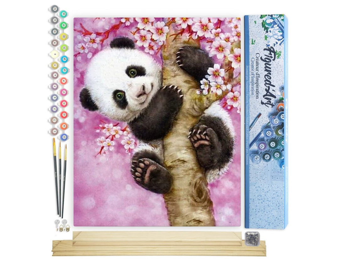 Figured'Art Malen Nach Zahlen Erwachsene Mit Rahmen Panda Baby - Paint by Numbers Basteln DIY Bastel