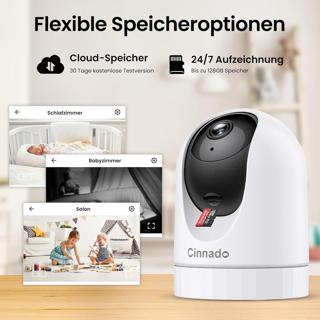 Cinnado Überwachungskamera Innen - 2K 3MP Babyphone mit Kamera, 360 Grad WLAN Indoor Hundekamera mit