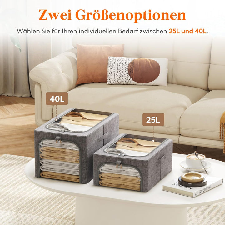 Lifewit 4 Stück Kleideraufbewahrungsbehälter mit Metallrahmen, Faltbare Aufbewahrungsbox mit Deckel,