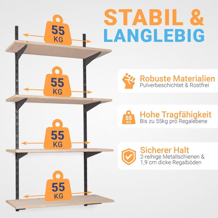 · Wandregal Metall mit Boden · Regal in 50 Varianten · Höhe: 50 cm · 3 Ebenen in 80 x 20 cm (B x T)