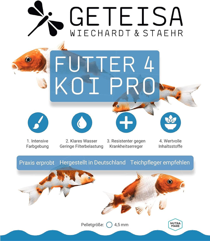 GETEISA Premium Koi Futter 5 kg - Hochwertige 4,5 mm Pellets für Intensive Farbgebung, Isländisches