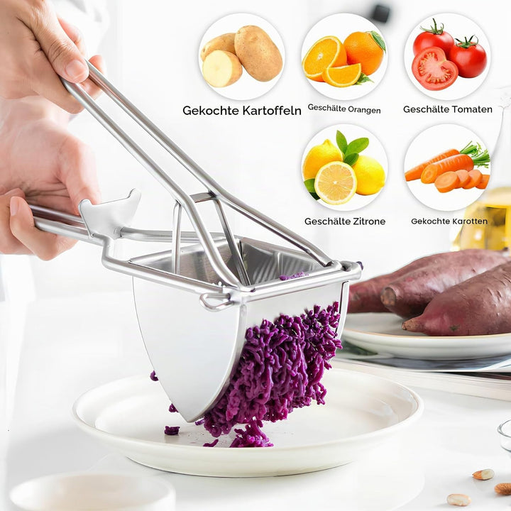 Kartoffelpresse Edelstahl, Robuster Kartoffelstampfer, Multifunktionale Kartoffelquetsche mit Ergono