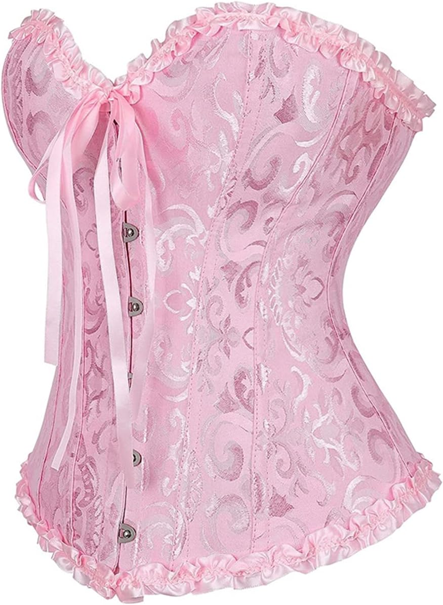 Damen Korsett Bauchweg Vollbrust Corsage Top Gothic Burlesque Schnüren Bustier Rosa M, Rosa M