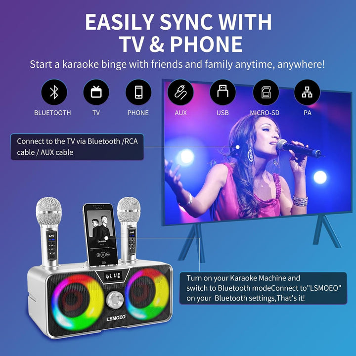 Tragbarer Karaoke Maschine,Karaoke mit 30W Bluetooth Lautsprecher,2 Kabellosen Karaoke-MikrofonWiede