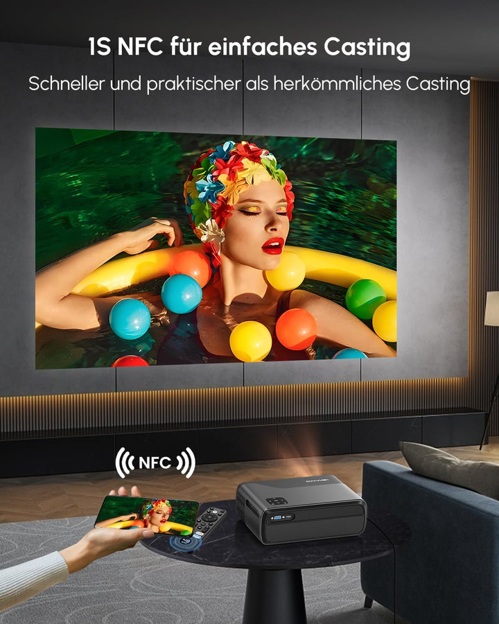 4K Beamer Google TV Ultra HD Smart Beamer 4K Heimkino mit HDMI ARC HDR10+1400 ANSI Led Video Tragbar