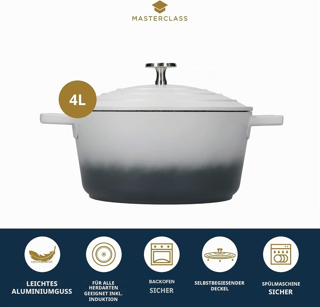 MASTERCLASS Leichte Auflaufform mit Deckel, Aluminium, Ombre Grau, 4L, 24cm, 4L, 24cm